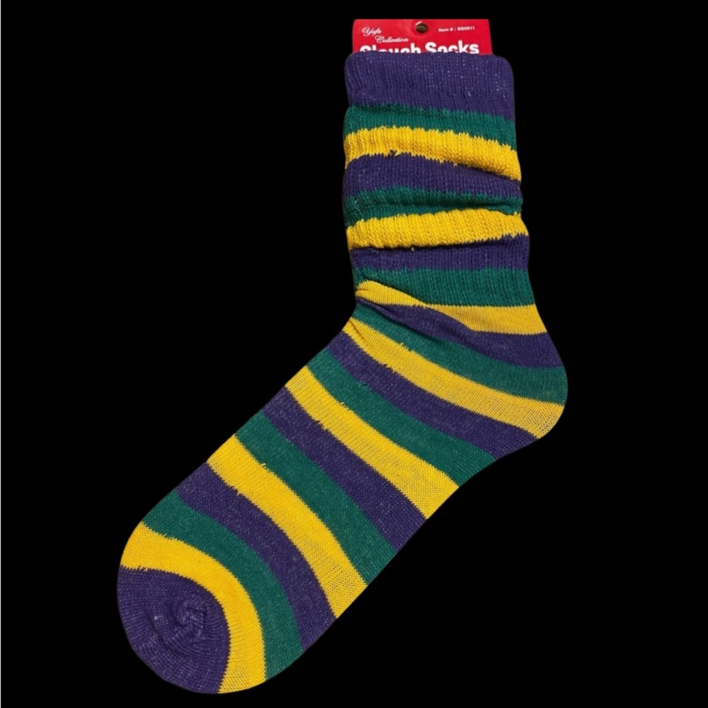 Mardi Gras Striped Slouch Socks size 9-11